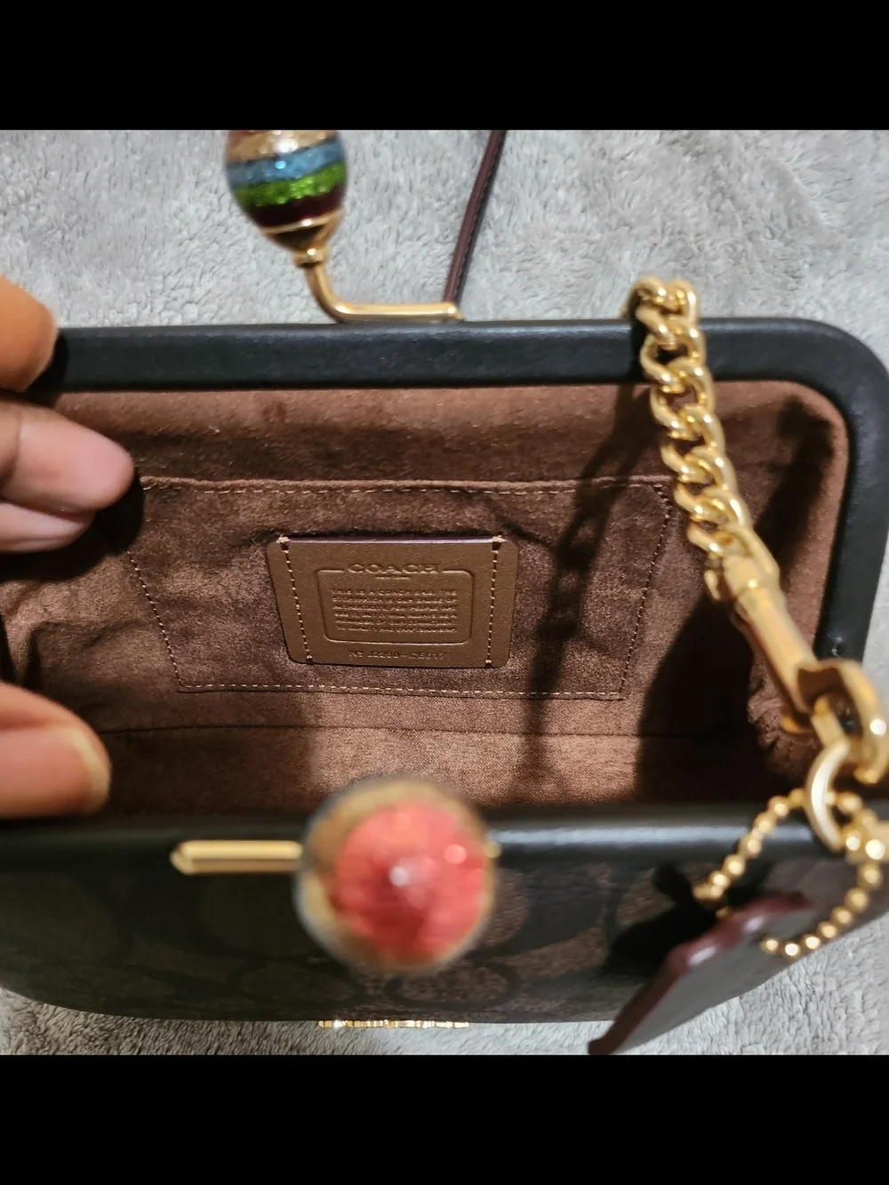 Coach Brown Signature Crossbody with Multicolor Kisslock